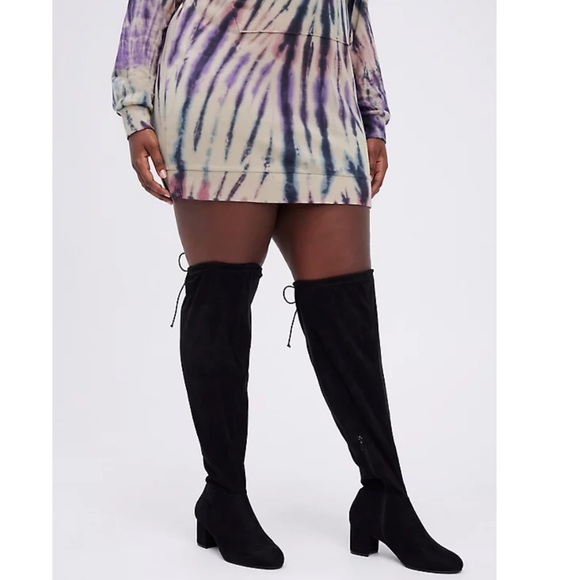 NWT TORRID STRETCH OVER THE KNEE HEELED BOOT - FAUX SUEDE BLACK (WW) - Picture 3 of 4